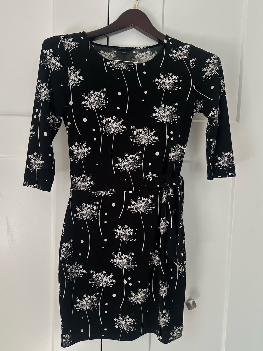 Banana Republic Black and White Floral Tie-Waist Mini Dress